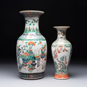 Four Chinese famille verte vases, a jar and a bowl, 19th C. — 照片 4