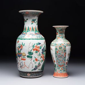 Four Chinese famille verte vases, a jar and a bowl, 19th C. — 照片 5
