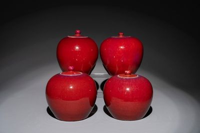 Four Chinese flambé-glazed jars and covers, 19th C.