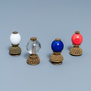 Four Chinese gilt bronze Mandarin hat finials, Qing — 照片 1