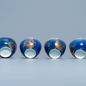 Four Chinese gilt-decorated blue-ground cups and saucers with fine landscapes, Qianlong — photo 9