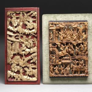 Four Chinese gilt-lacquered carved wooden panels with narrative design, 19th C. — 照片 2