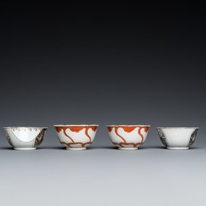 Four Chinese grisaille and iron-red cups and saucers, Yongzheng/Qianlong — photo 5