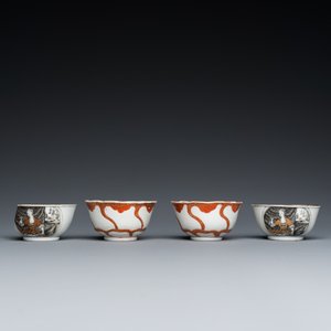 Four Chinese grisaille and iron-red cups and saucers, Yongzheng/Qianlong — photo 6