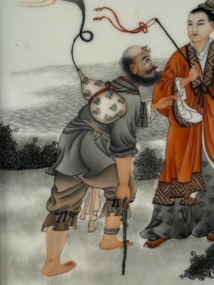 Four Chinese grisaille and iron-red-decorated 'Eight Immortals' plaques with wooden frame, signed Nanshan Laoren 南山老人, dated 1916 — 照片 13