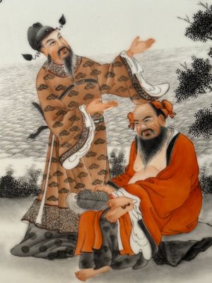 Four Chinese grisaille and iron-red-decorated 'Eight Immortals' plaques with wooden frame, signed Nanshan Laoren 南山老人, dated 1916 — 照片 16