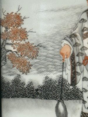 Four Chinese grisaille and iron-red-decorated 'Eight Immortals' plaques with wooden frame, signed Nanshan Laoren 南山老人, dated 1916 — 照片 9