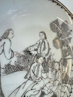 Four Chinese grisaille 'Western subject' cups and nine saucers, Qianlong — photo 21