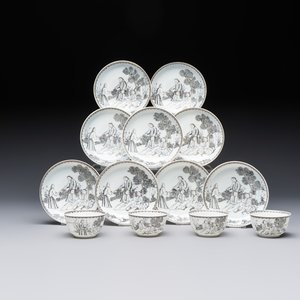 Four Chinese grisaille 'Western subject' cups and nine saucers, Qianlong — photo 1