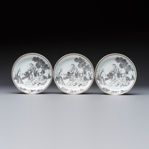 Four Chinese grisaille 'Western subject' cups and nine saucers, Qianlong — photo 13
