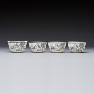 Four Chinese grisaille 'Western subject' cups and nine saucers, Qianlong — photo 3