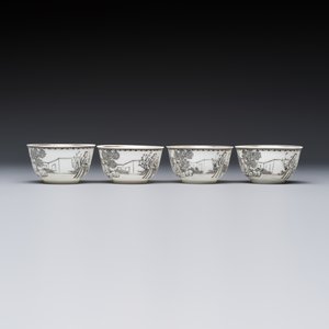 Four Chinese grisaille 'Western subject' cups and nine saucers, Qianlong — photo 4