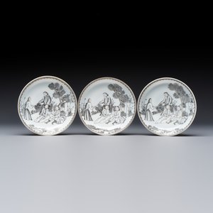 Four Chinese grisaille 'Western subject' cups and nine saucers, Qianlong — photo 9