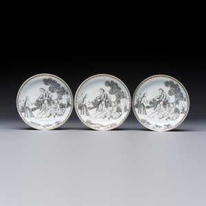 Four Chinese grisaille 'Western subject' cups and nine saucers, Qianlong — photo 11