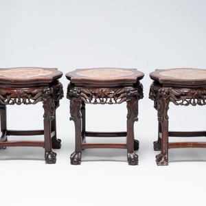 Four Chinese marble-topped hongmu stands, 19/20th C. — photo 4