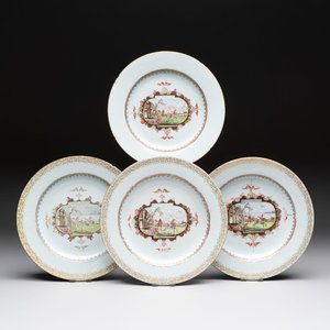 Four Chinese Meissen-style export plates with a hunting scene, Qianlong — 照片 1