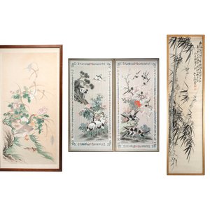 Four Chinese school paintings, ink and colour on paper and silk, one signed Yutianshi 雨田氏 and dated 1919 — foto 1