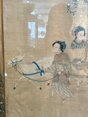 Four Chinese school paintings: ‘Zhou Dunyi 周敦頤’, ‘Magu’, and ‘Ladies in a Garden’, ink and colour on silk, 19/20th C. — photo 11
