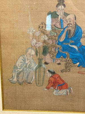 Four Chinese school paintings: ‘Zhou Dunyi 周敦頤’, ‘Magu’, and ‘Ladies in a Garden’, ink and colour on silk, 19/20th C. — photo 15