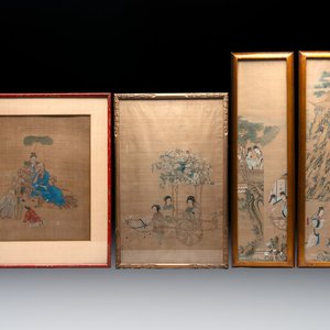 Four Chinese school paintings: ‘Zhou Dunyi 周敦頤’, ‘Magu’, and ‘Ladies in a Garden’, ink and colour on silk, 19/20th C. — photo 1