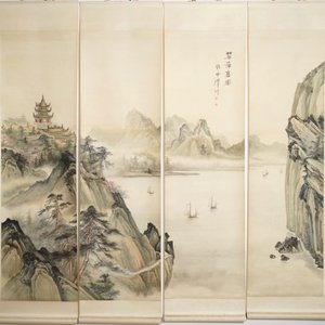 Four Chinese scroll paintings forming a large landscape, 20th C. — photo 7