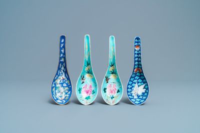 Four Chinese turquoise- and blue-ground spoons, 19/20th C.