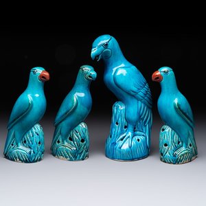 Four Chinese turquoise-glazed parrots, 19th C. — foto 1