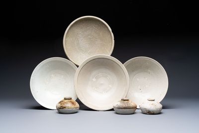 Four cream-glazed dishes and three jarlets from the Jepara shipwreck, Dehua or Anxi kilns, Song