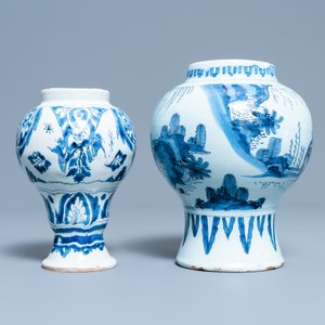 Four Dutch Delft blue and white 'peacock feather' plates and two vases, 18th C. — 照片 7