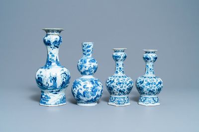 Four Dutch Delft blue and white vases, 17/18th C.