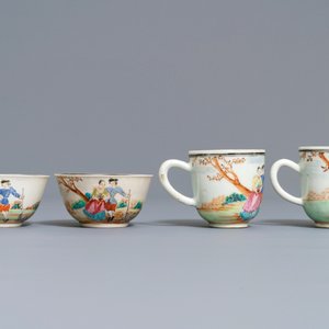 Four fine Chinese famille rose 'European subject' cups and saucers, Qianlong — photo 4