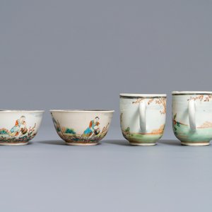 Four fine Chinese famille rose 'European subject' cups and saucers, Qianlong — photo 7