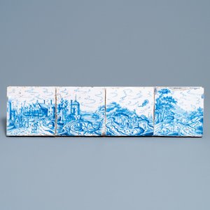 Four fine Dutch Delft blue and white 'open landscape' tiles, 18th C. — photo 1