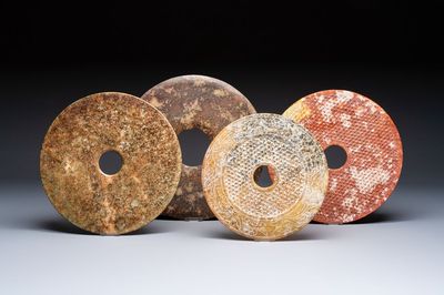 Four large Chinese archaistic jade 'bi' discs, 20th C.