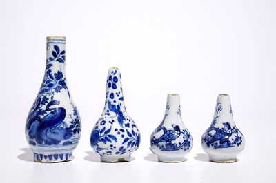 Four miniature Dutch Delft blue and white vases, 17/18th C.