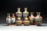 Four pairs of Chinese cloisonné vases, 20th C.