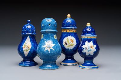 Four polychrome Brussels faience casters, 18/19th C.