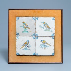 Four polychrome Dutch Delft bird tiles, 17th C. — 照片 1