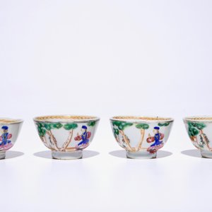Four sets of Chinese famille rose cherrypickers cups and saucers, Qianlong — photo 5