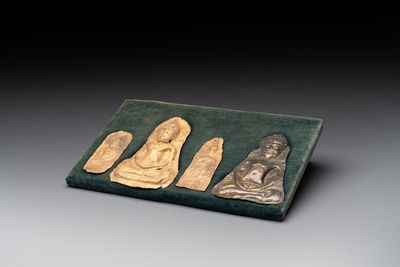 Four sheets of gold repoussé votive plaques of Buddha Sakyamuni, Burma, 12th C.