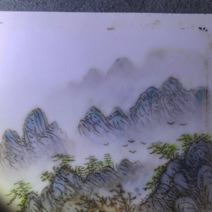 Four square Chinese qianjiang cai landscape plaques, 20th C. — 照片 23