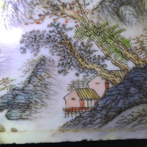 Four square Chinese qianjiang cai landscape plaques, 20th C. — 照片 26