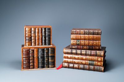 Four trompe-l'oeil storage boxes made from old book covers, France, 20th C.