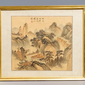 Four various framed Chinese mountainous landscape paintings, ink and color on silk, 20th C. — 照片 2