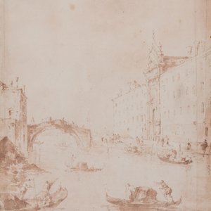 Francesco Guardi (1712-1792, attr. à): Vue sur la Rio dei Mendicanti, Venise, encre brune sur papier, vers 1780 — photo 1