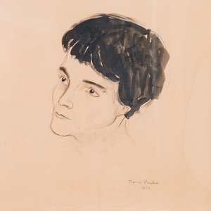 Francis Picabia (1879-1953): 'Hoofd van een jonge vrouw', potlood- en aquareltekening, gedateerd 1921 — foto 3