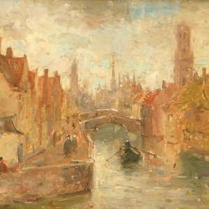 Frank, Lucien (Belgium, 1857-1920), A view on the Groenerei in Bruges, oil on panel — photo 1