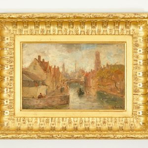 Frank, Lucien (Belgium, 1857-1920), A view on the Groenerei in Bruges, oil on panel — photo 2