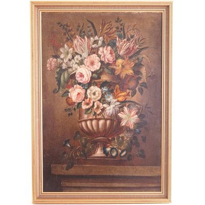 French school, 18th C., A garden urn with flowers