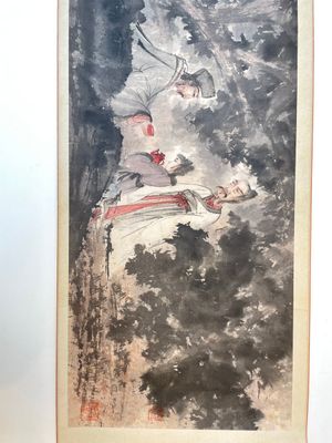 Fu Baoshi 傅抱石 (1904-1965): 'literati-bijeenkomst', inkt en kleur op papier, gedateerd 1943 — foto 1